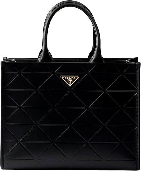 Prada Womens Symbole Soft Calfskin Leather Nero Black Triangle Quilted Tote Bag 1BA379