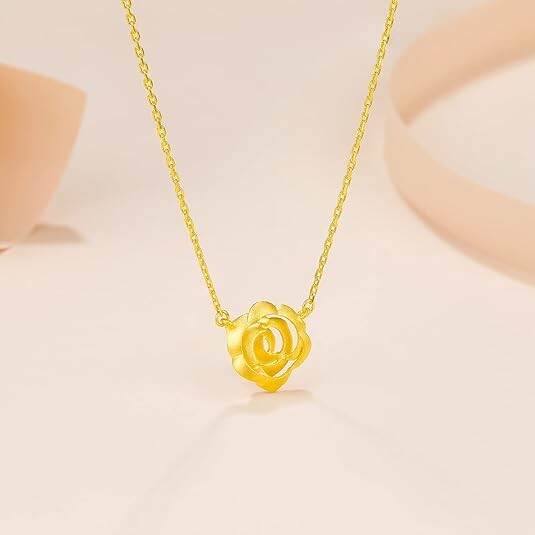 24K Solid Gold Pendant Necklace for Women, Real Pure Gold Jewelry Dainty Elegant Flower Pendant Chain for Men Girlfriend