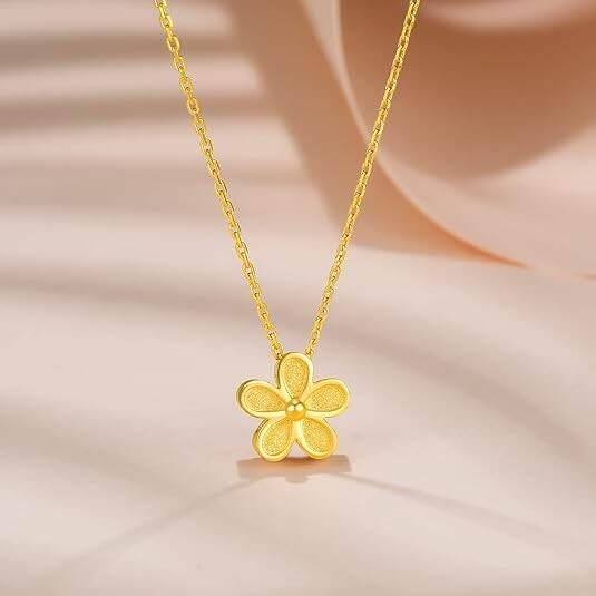 24K Solid Gold Pendant Necklace for Women, Real Pure Gold Jewelry Dainty Elegant Flower Pendant Chain for Men Girlfriend