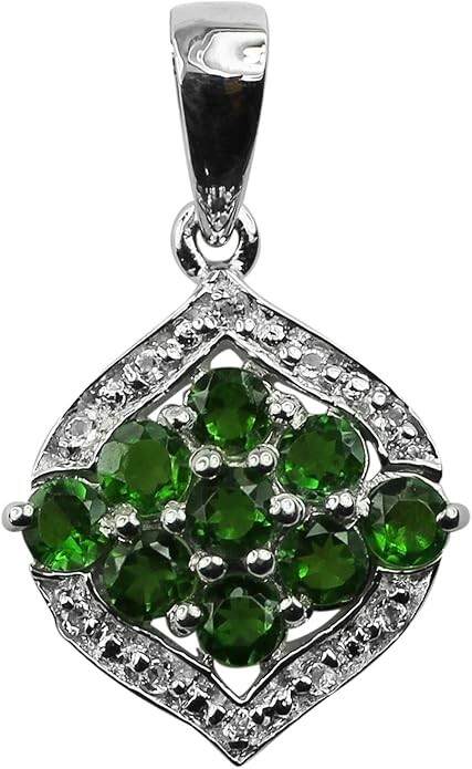 Carillon Natural Chrome Diopside Gemstone Round Shape 10K, 14K, 18K White Gold Certified Pendant For Women for Men