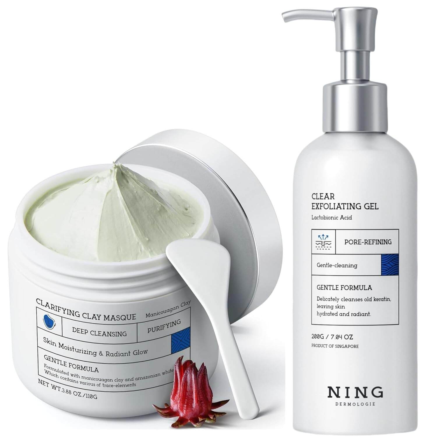 Facial Cleanser Set – Clay Mud Mask & Exfoliating Gel | Deep Cleanse, Refine Pores, Reveal Fresh Skin, Korea Skincare, 3.88Oz&7.05Oz