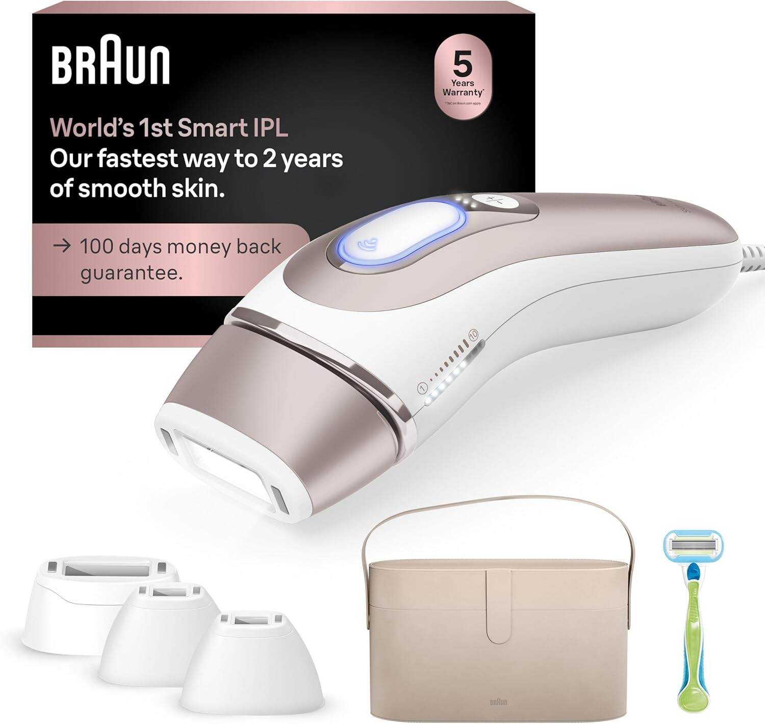 Braun IPL Skin i·expert, at Home Laser Hair Removal, Permanent Visible Hair Reduction, Holiday Gifts for Women and Men with Free App, SMART IPL, Vanity Case, Venus Razor, 4 Smart Heads, PL7387