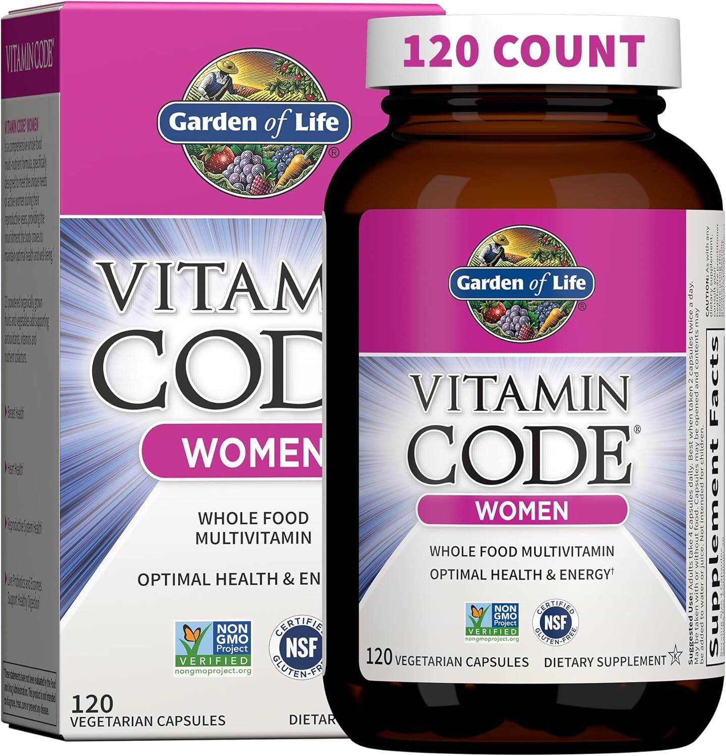 Garden of Life Multivitamin for Women, Vitamin Code Women's Multi - 120 Capsules, Whole Food Womens Multi, Vitamins, Iron, Folate not Folic Acid & Probiotics for Womens Energy, Vegetarian Supplements