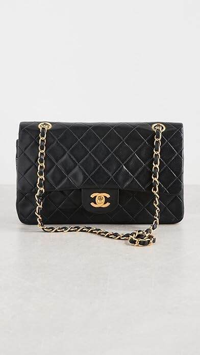 WHAT GOES AROUND COMES AROUND Women's Pre-Loved Chanel Black Lambskin 2.55 Shoulder Bag 10"